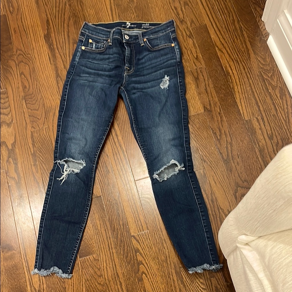 Blue Skinny Distressed Jeans with Frayed Hem